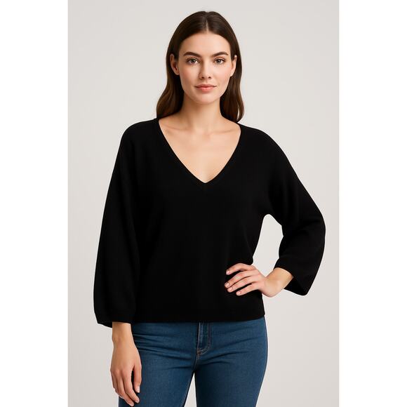 Vintage Spiegel Black Silk Cashmere Blend V-Neck Sweater Women’s Large - Picture 1 of 8